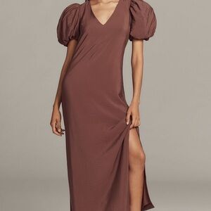 Anthropologie Brown Puff Sleeve Maxi Dress